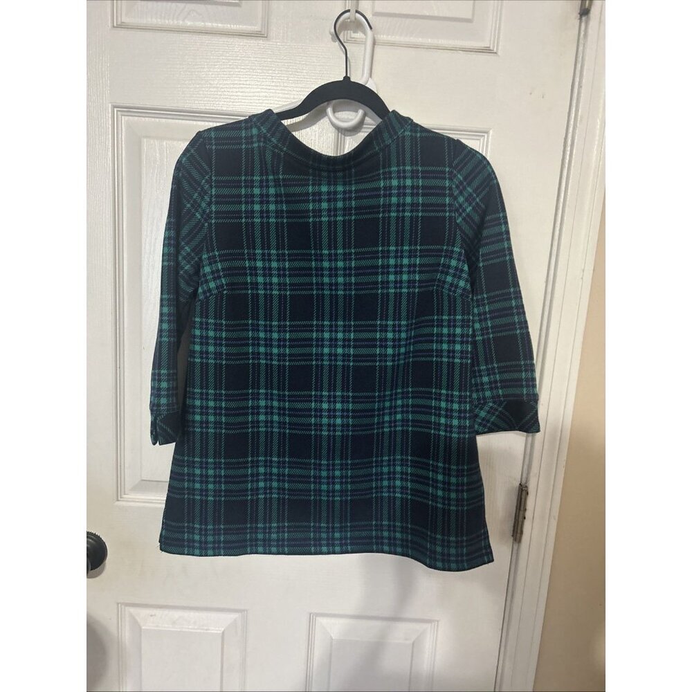 Women's Talbots Pullover 1/4 Zip, 3/4 Sleeve Top, Sz MP Multicolor Plaid
